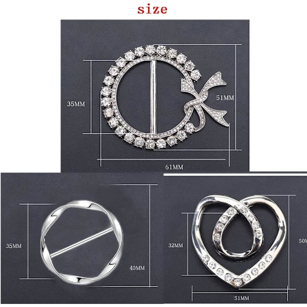 3-pack Metalliska T-shirt-klämmor och Ringar 1,9 tum Stora T-shirt-klämmor Sjalring för Flickor Kvinnor