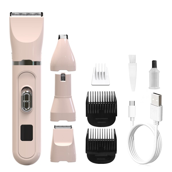 4-i-1 Klippmaskiner för Djurvård Professionell Hundhårstrimmer LCD-set för Djurhår - Perfekt Pink