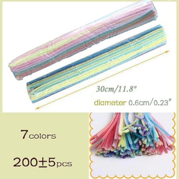 200 st 7 färger piprensare för pyssel chenille stång tillbehör pastell macaron färgglada