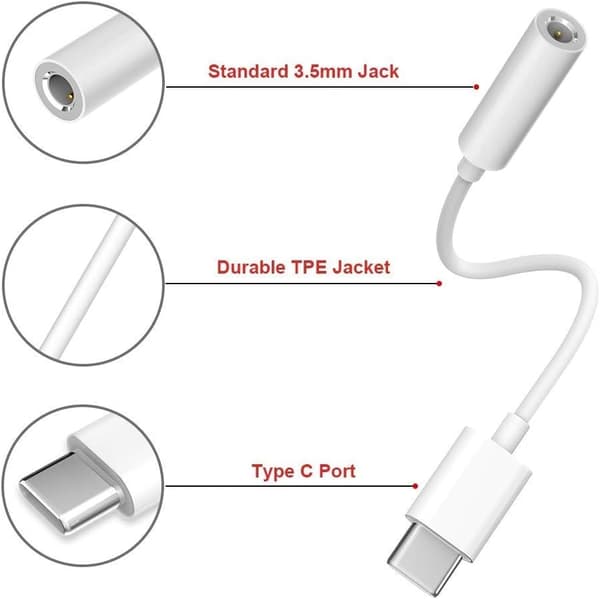 2x Adapter USB-C til 3.5mm Hvid White one size