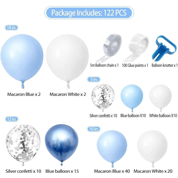 Ballongbåge Blå 122st - Blå/Vit/Krom Blå/ Silver Confetti Blue Blå