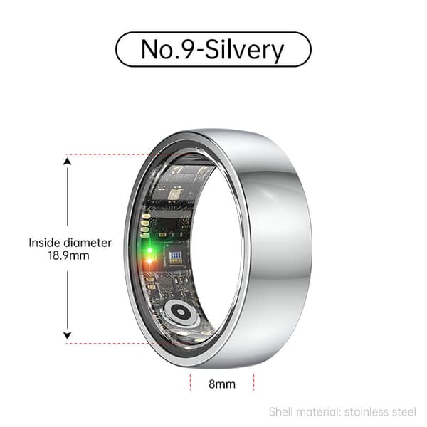 Älysormus R1000 – Unimonitori, Bluetooth 5.0, Veren happimittari Hopea Silver 9