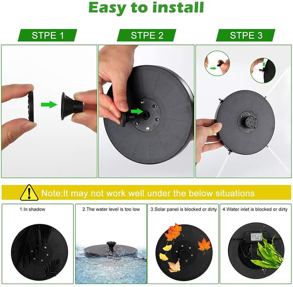 Vattenfontän solcellsdriven 18 cm med färgglad LED-belysning