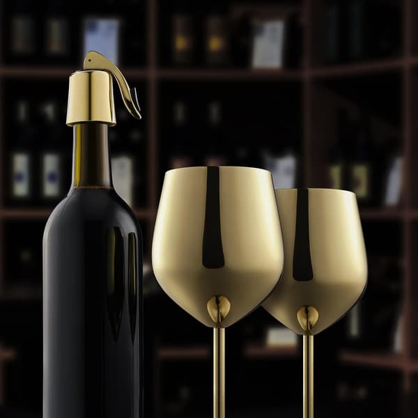 Sett med 4 gullvinglass, 540ml/18oz Uknuselige gullvinglass, vinglass i rustfritt stål, utsøkt og unikt
