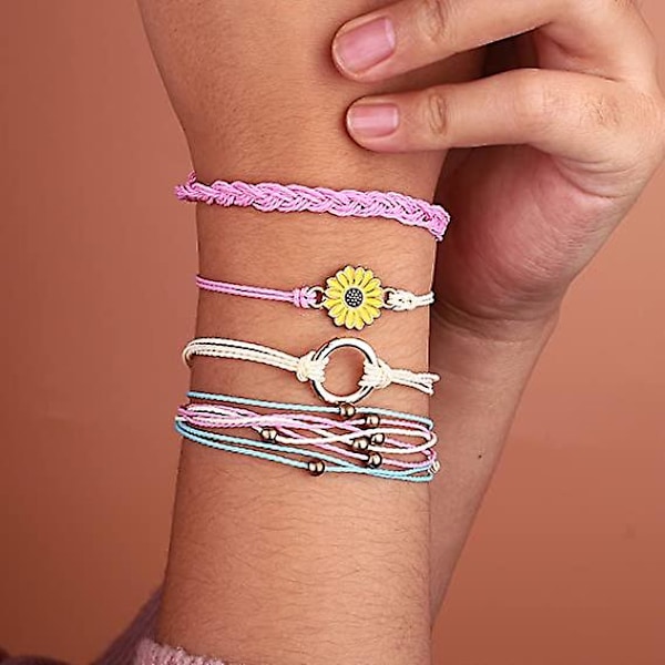 Solrosrep Armband Handflätat Rep Boho Surf Armband För Tonårsflickor