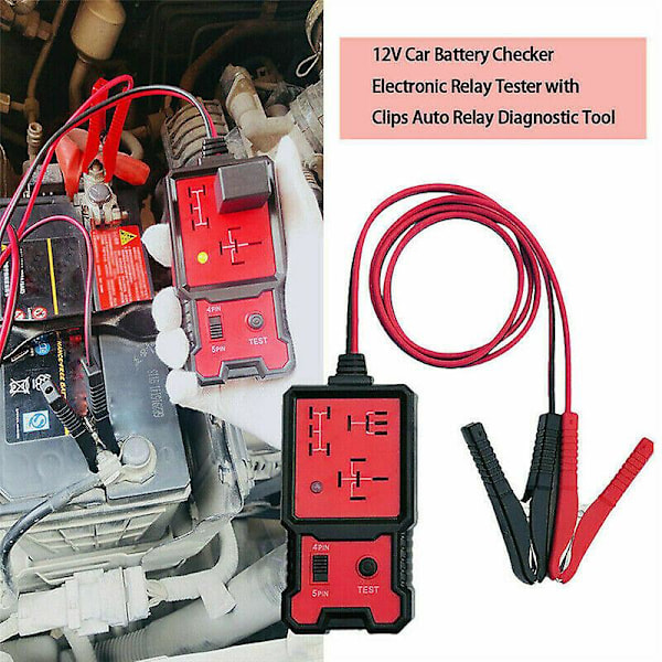 Bilrelätestare, automatisk relädiagnosverktyg, 12V elektronisk relätestare, bilbatterikontroll med klämmor