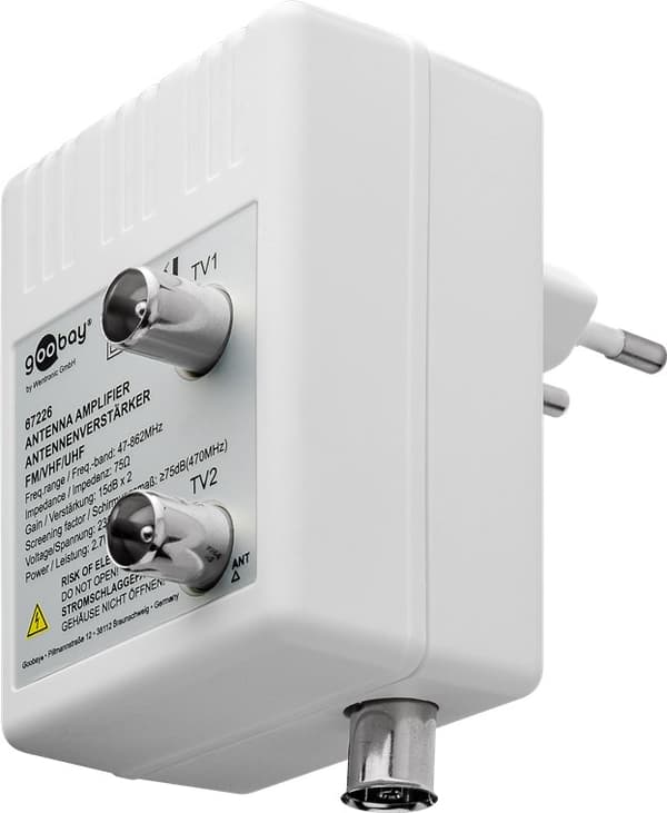 Antenneforstærker til to enheder 15 dB (DVB-T, DVB-T2, DVB-C)
