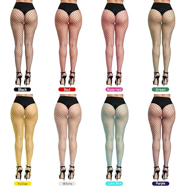 8 Par Färgglada Fiskenätsstrumpor Leggings Hög Midja Strumpbyxor