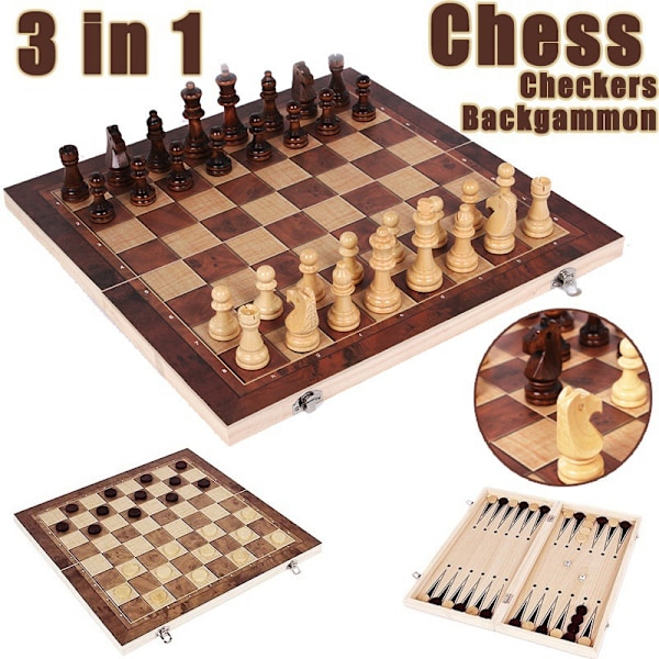 Handgjort Träschackset med Vikbart Schackbräde 29*29cm