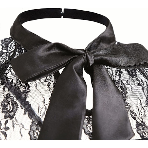 Ärmlös Gotisk Spetsklänning för Kvinnor 80-tals Festklänning Korsett Halter Spets Swing Cocktail Black Black L