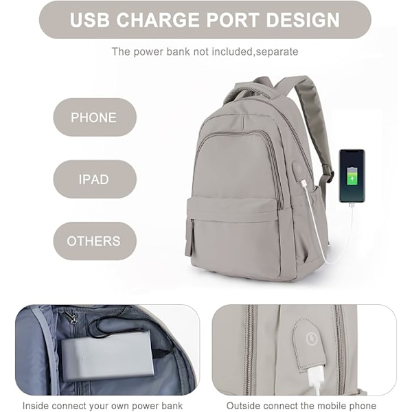 Laptop-ryggsäck, vattentät laptop-ryggsäck med 20-tums USB-laddningsskolväska grey