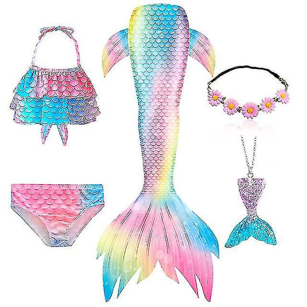 5 st/ set Flickor Mermaid Tail Baddräkt Barn Mermaid Ariel Cosplay Kostym Fantasy Beach Bikini Set 3 Set 3 140