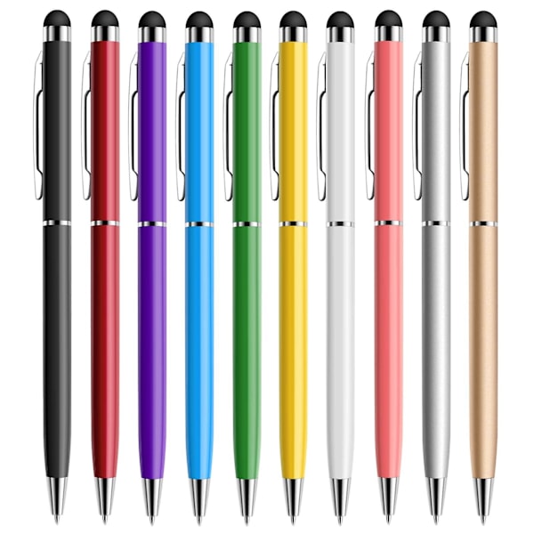 Penna 10-pack Universal Capacitive 2 i 1 Retractable Kulspetspennor och Stylus Pekskärmspenna för surfplattor/ipad/iphone