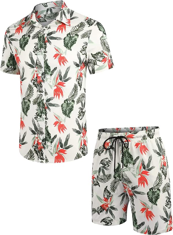 Hawaiisk skjorte og shorts for menn, hvit white M
