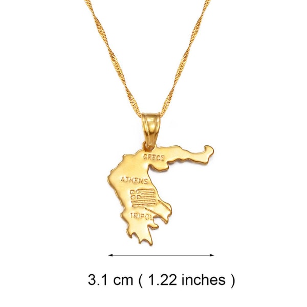 Greece Map Pendants Necklaces Gold Color Metal Greek Jewelry Patriotic 200710 CMK 45cm or 17.7 Inches