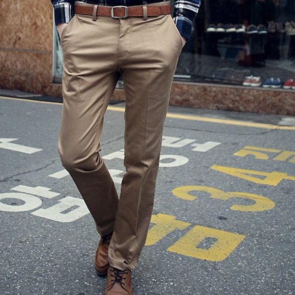 Mens Plain Blazer Pants Office Formal Chino Trousers Khaki 33