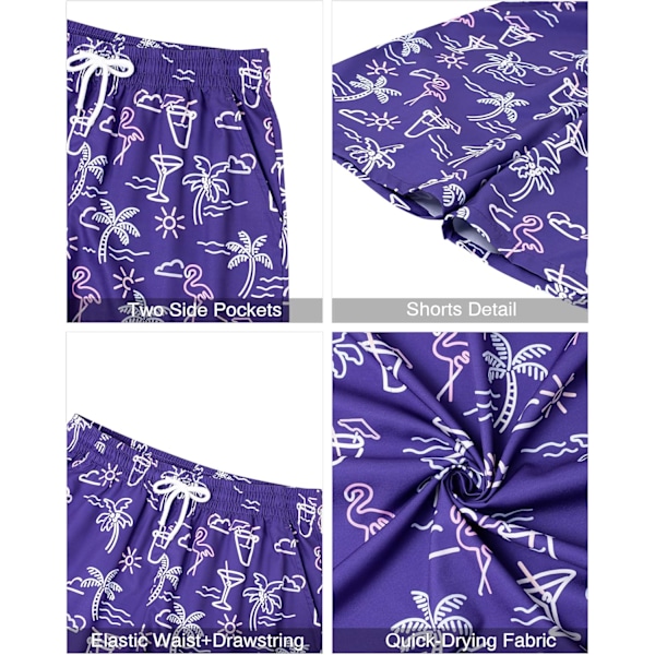 Miesten Havaiji-paita ja shortsit -setti Regular Fit lyhythihainen rento funky ranta flamingo paita setti L L Navy
