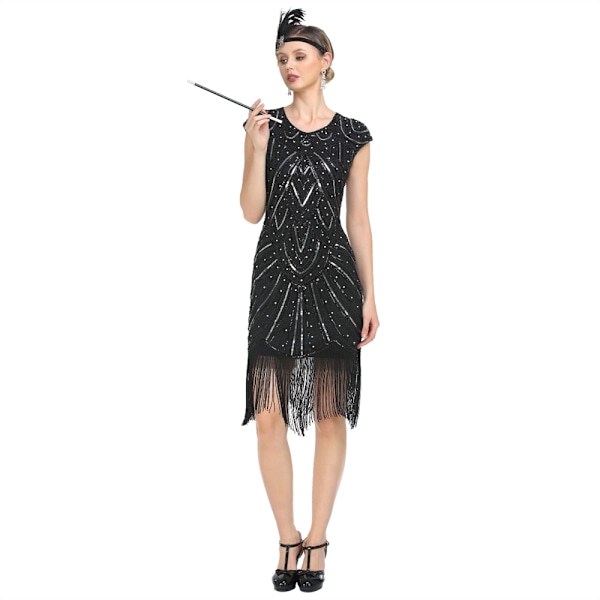 Vintage 1920-luvun Charleston-mekot naisille, kristallihelmillä koristeltu Great Gatsby -mekko, musta ja punainen Black&Red 2XL