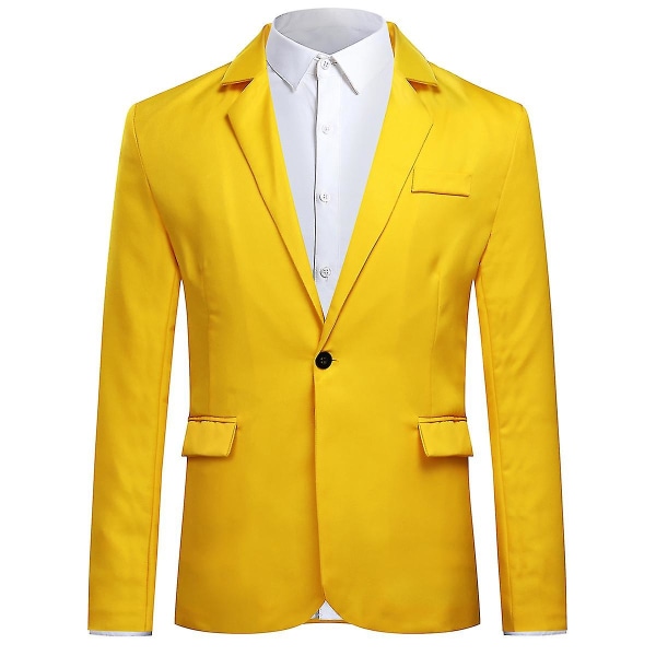 Män Enkelknäppt Casual Suit Toppjacka 6 färger CMK Yellow 2XL