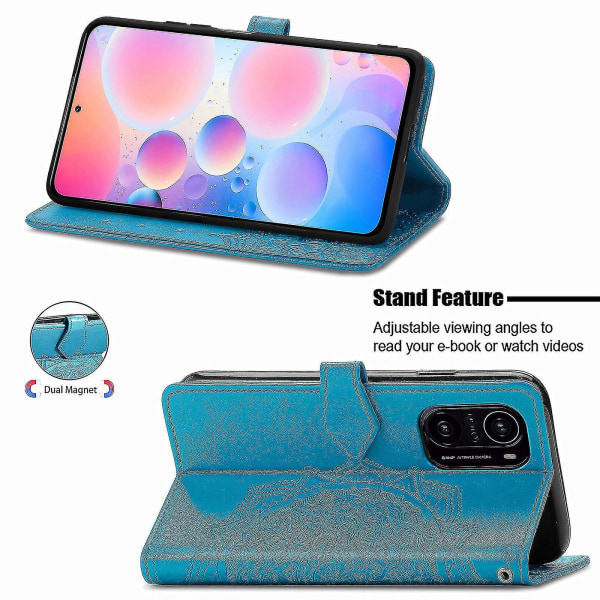 Xiaomi Poco F3 Fodral Läderfodral Magnetic Flip Protection-Blå