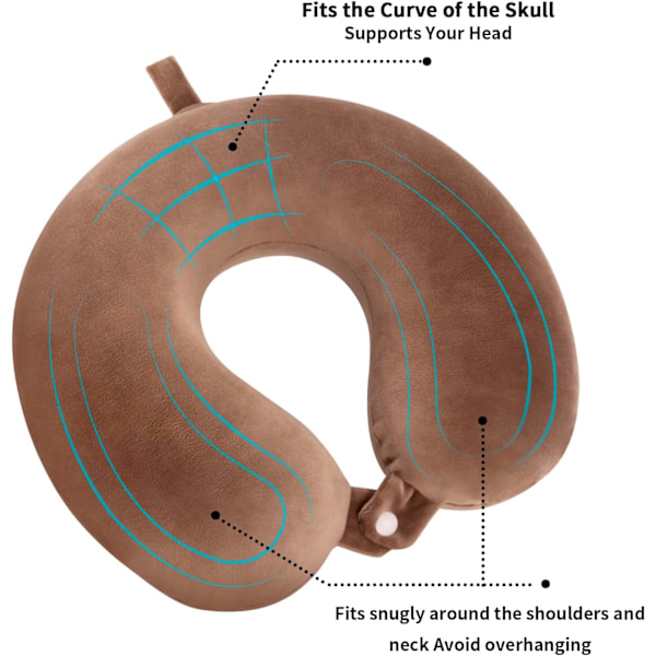 Rejsepude Nakkepude Memory Foam Rejsepuder Hovedstøttepude til fly Tog Bil Kontorrejser Essentielle flypuder til en lang tid Brow Brown One Size