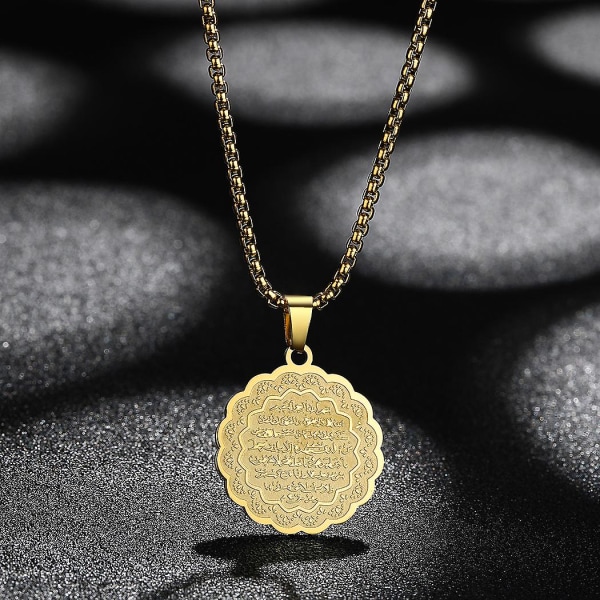 Lutaku Stainless Steel Ayat Al Kursi Arabic Holy Quran Verse Pendant Necklace For Women Men Islam Muslim Jewelry Gift CMK Gold-color