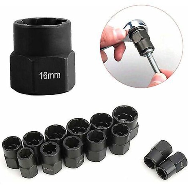 Pipenøkkelsett, mutterfjernere, skadet bolt-fjernersett pipenøkkelsett 9-19mm (10 stk)