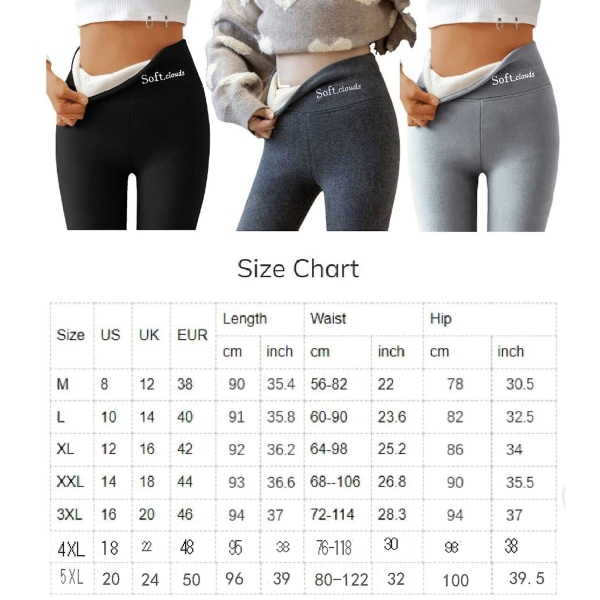 Casual Warm Winter Solid Pants, Soft Clouds Fleece Leggings, Winter Leggings For Women Hot CMK black XL