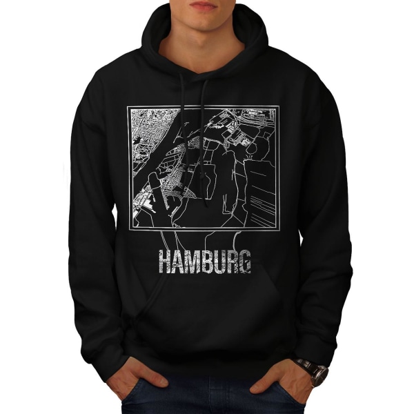 Hamburg City Map Mote Herre BlackHoodie | Wellcoda CMK Black 3X-Large