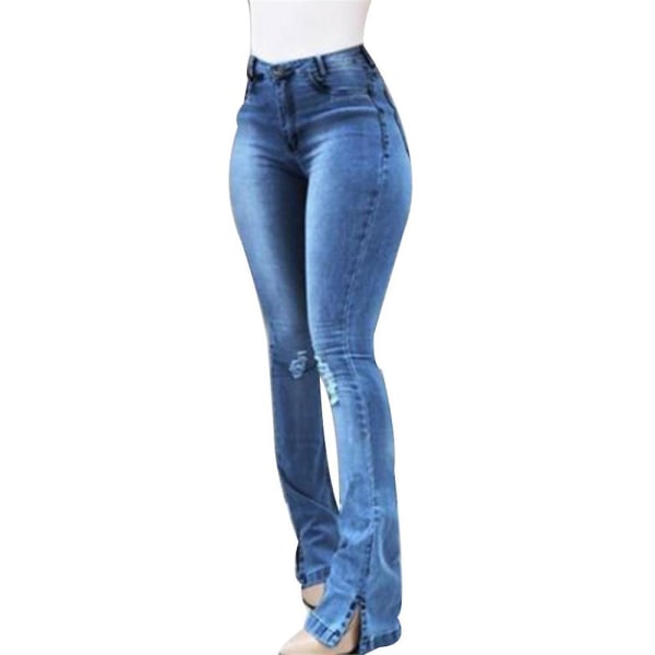 Kvinder Højtalje Retro Jeans Flare Bukser Stretch Slim Bell Bottom denimbukser Ny CMK Dark Blue XL
