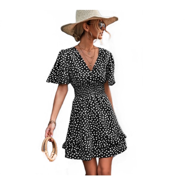 Women's V Neck   Ruffle Short Sleeve Mini Floral Dress M