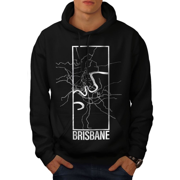 Brisbane City Map Muoti Miesten BlackHoodie | Wellcoda CMK Black 5X-Large