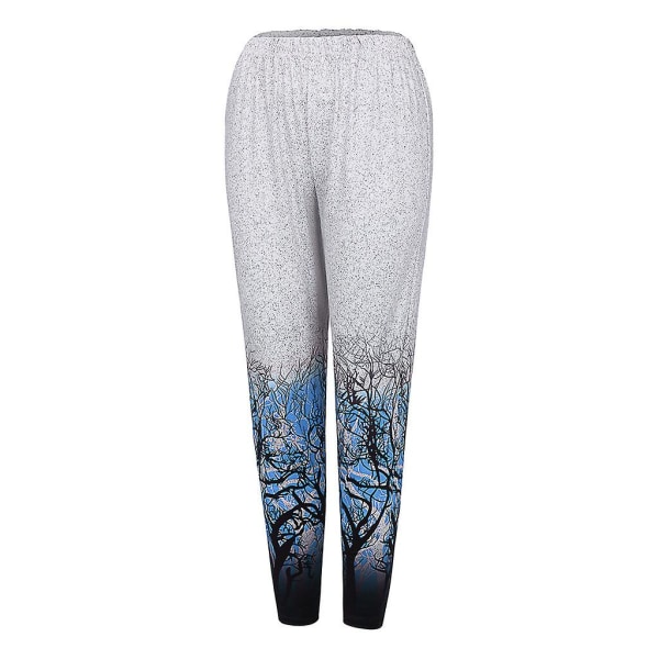 Leggings med floral elastisk midje for kvinner Blue M