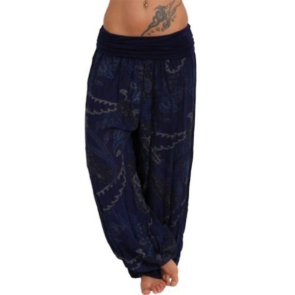 Women's Boho Loose Yoga Pants Navy Blue 3XL