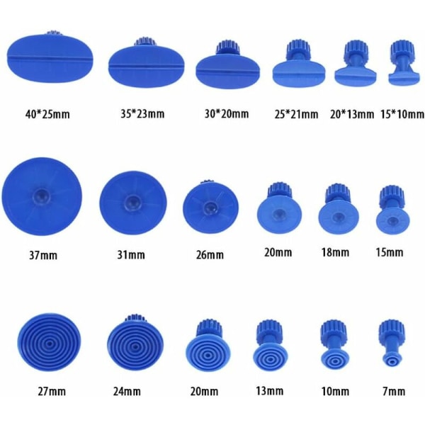 Maaliton lommonpoistosarja, auton rungon lommopoistotyökalu 18 sinisellä imukupilla autoon, jääkaappiin, moottoripyörään, pesukoneeseen