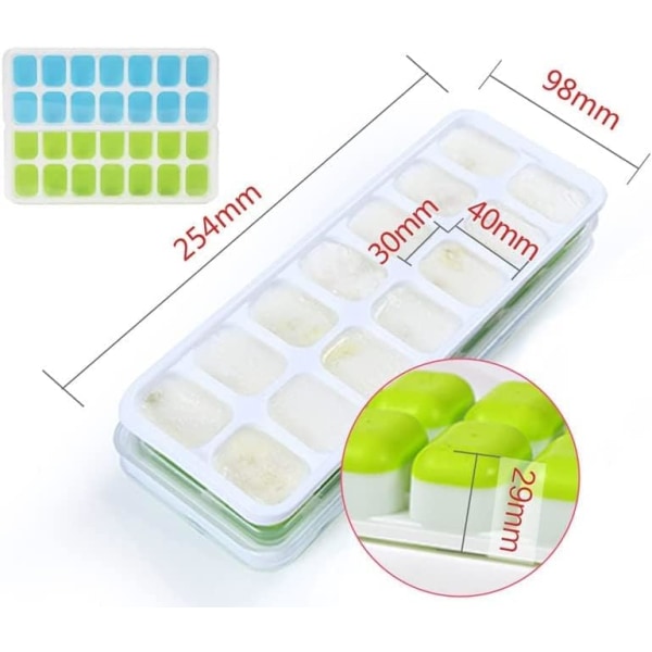 【Tricor butik】 Stapelbar återanvändbar flexibel isbitsbricka i silikon med lock Lätt att använda och tål diskmaskin (grön) Green 2 Pcs
