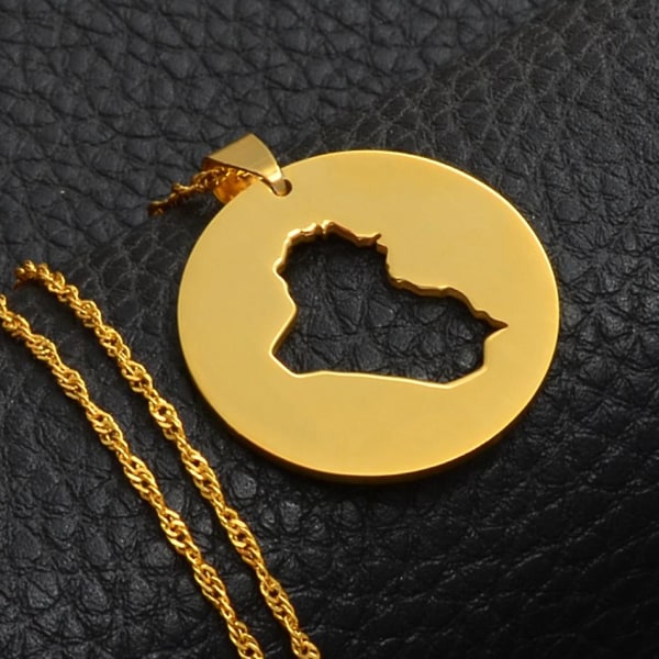 Round Iraq Map Pendant Necklaces Gold Color Jewelry The Iraqi People S Patriotic 017121 CMK 45cm Thin Chain