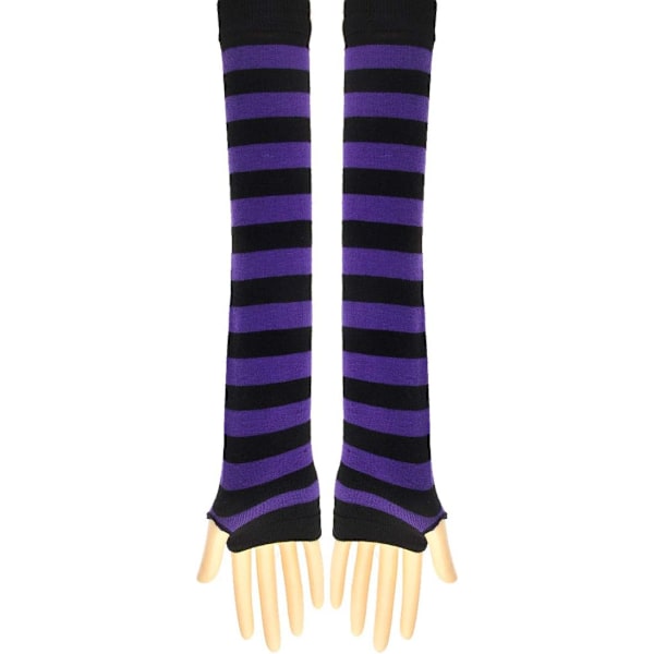 Pitkät neulotut lapaset polvikorkeat raidalliset sukat leggingsit juhla-asu asusteet 2 parin setti, musta ja violetti, One Size violetti purple