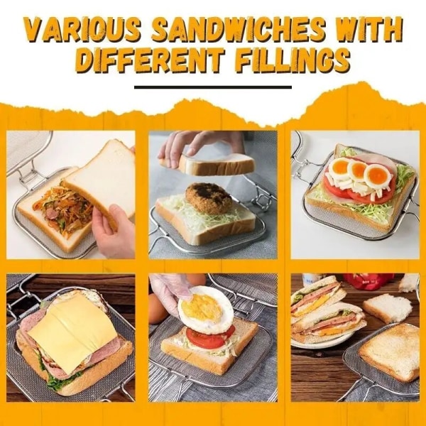 Bærbar non-stick sammenleggbar sandwich brødrister sølv 25,5x16,5x3,5cm K