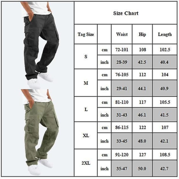 Men Multi Pockets Cargo Pants Baggy Work Combat Trousers Green L