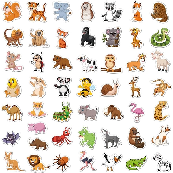 50 stk Wild Animals Klistremerker for Barn Vanntette Vinyl Søte Dyrklistremerker for Vannflaske Scrapbook Laptop Skateboard