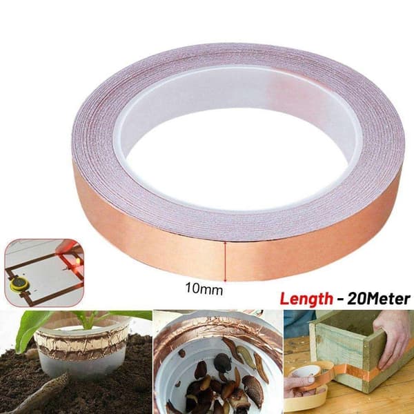 Koppartejp mot sniglar - 10 mm bredd - 20m rulle - Koppar Copper Koppar