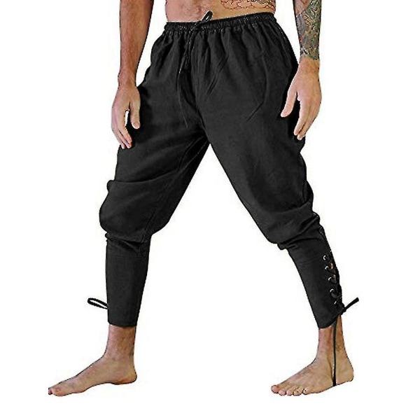 Ankelbåndbukser for menn middelaldersk Viking Navigator Piratkostymebukse Renaissance Gothic Pants_cssx CMK Black L