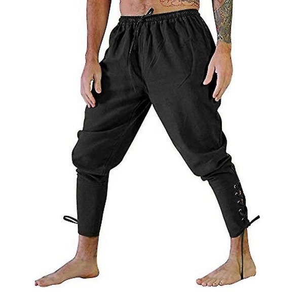 Men's Ankle Banded Pants Medieval Viking Navigator Pirate Costume Trousers Renaissance Gothic Pants_cssx CMK Black XL