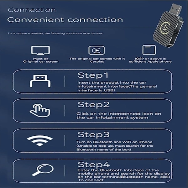 2025 Trådløs CarPlay-adapter – Opgraderet, Trådløs CarPlay-dongle, Konverterer Kablet CarPlay til Trådløs, Plug and Play Trådløs CarPlay-adapter