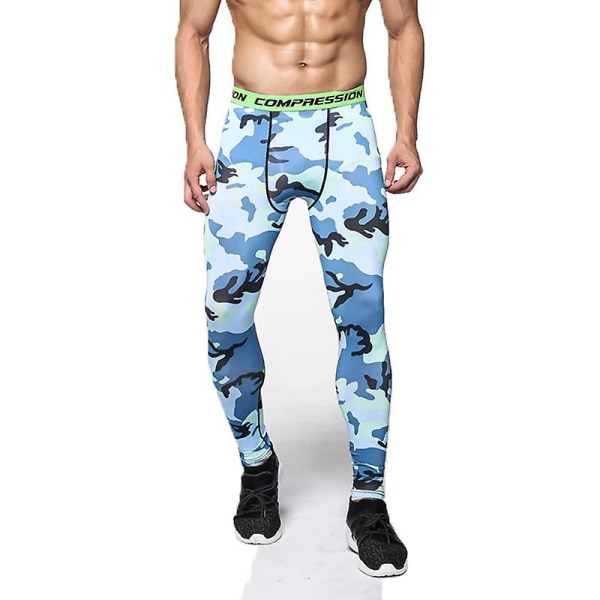 men's fitness sports leggings Blue Camouflage M