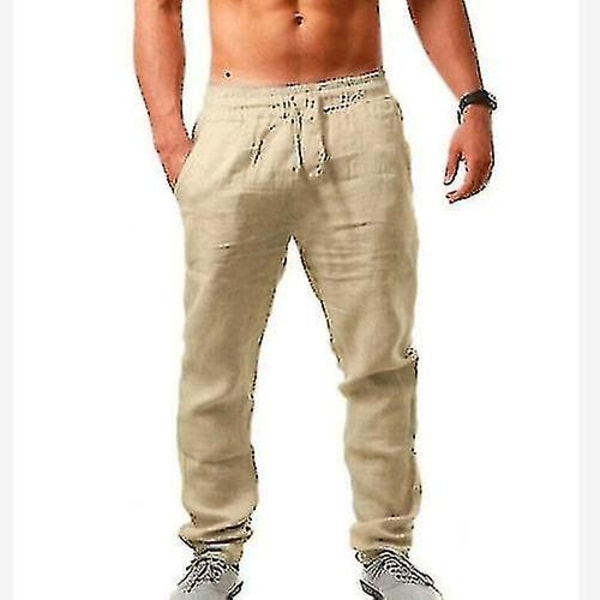 Herr Casual Bomull Linne Lösa Harem Byxor Beach Yoga Hippie Byxor 3XL 3XL Khaki