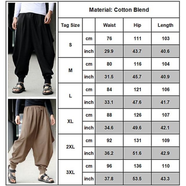 Solid elastisk løs bukser med snøring for menn Black M