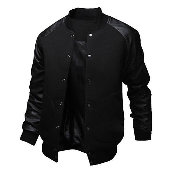 Menn Baseball Varsity Letterman Coat Pu Leather Bomber Jacket Sztlv CMK Black M