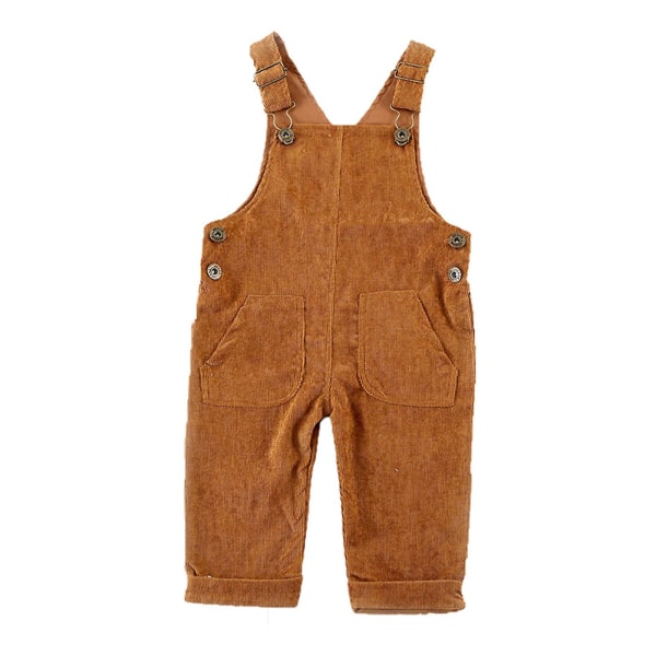 Toddler Baby Girl Boy Corduroy Overall Solid Bib Pants Suspender Trousers With 2 Pocket Bottom Clothes CMK Carmel 100cm
